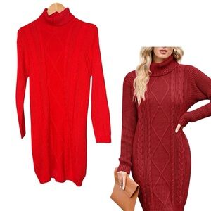 For G and PL Cable Knit Red Sweater Dress MEDIUM